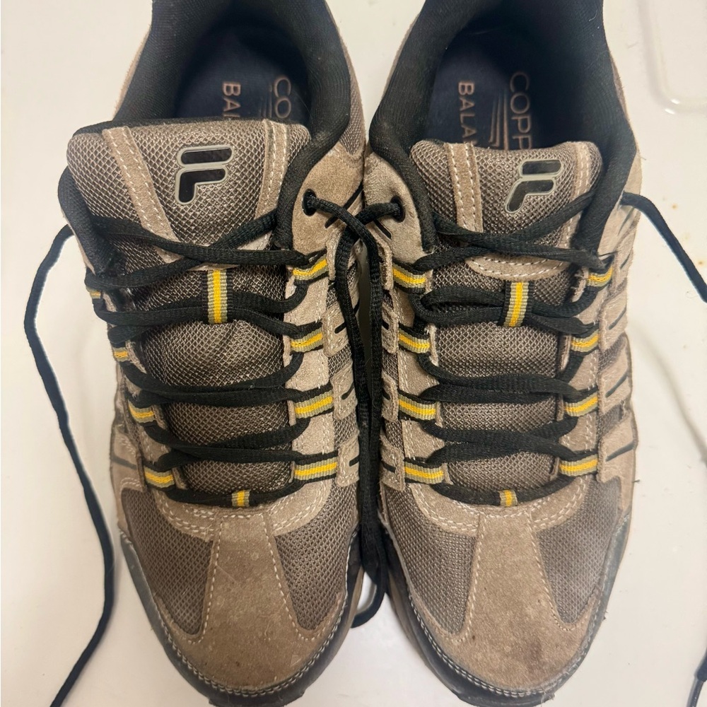 Fila Men's Taupe and Black Suede-Trim Sneakers with Yellow Accents